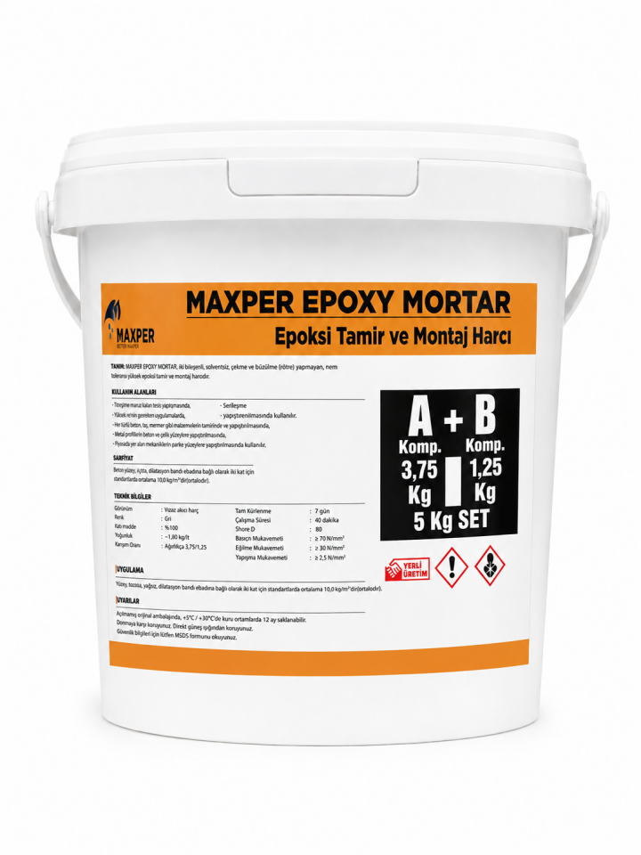 MAXPER EPOXY MORTAR - EPOKSİ TAMİR VE MONTAJ HARCI 5 KG SET(3,75KG+1,25KG)